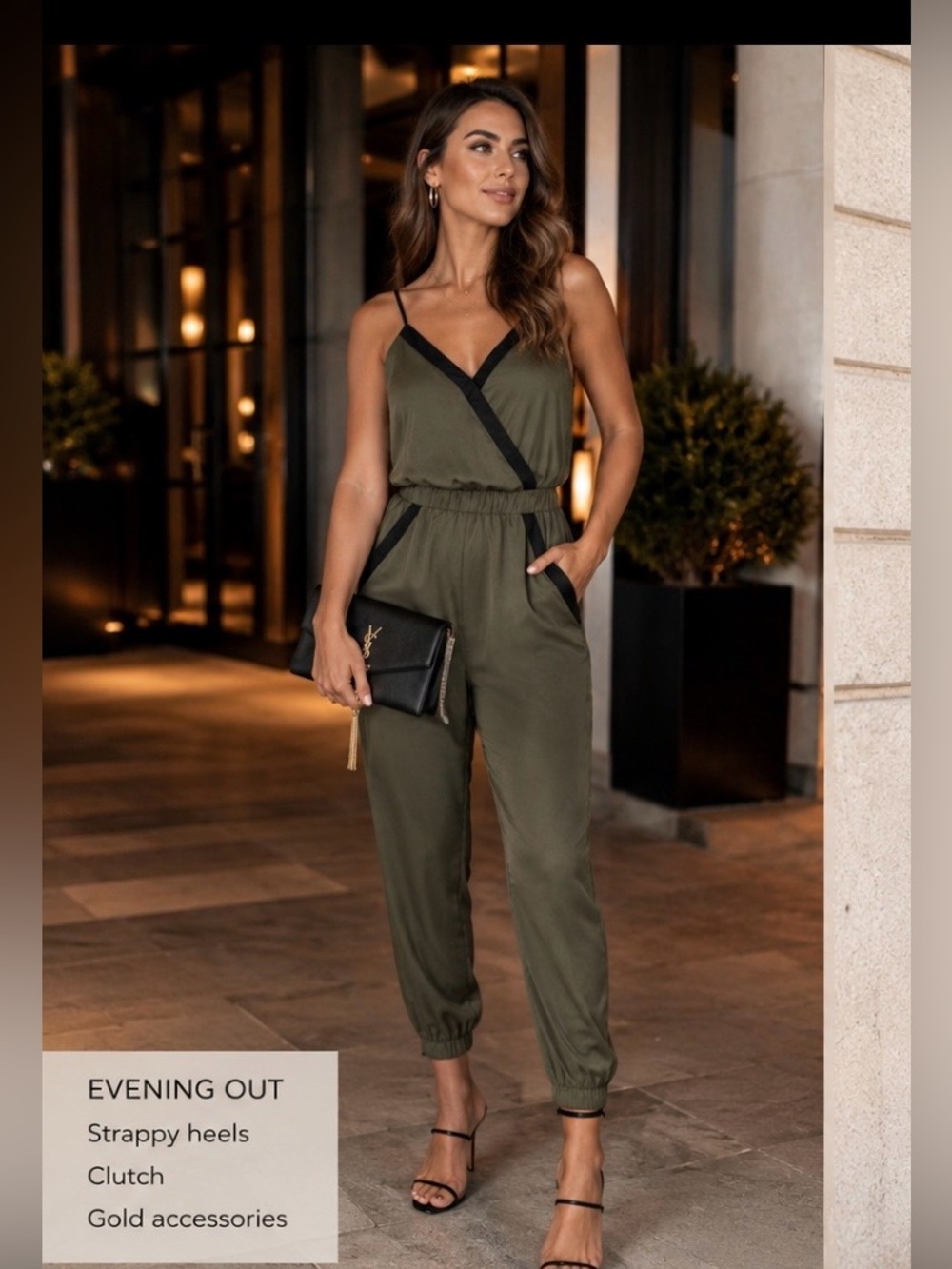 Bar III Olive Green & Black Contrast Jogger Jumpsuit | Size Small